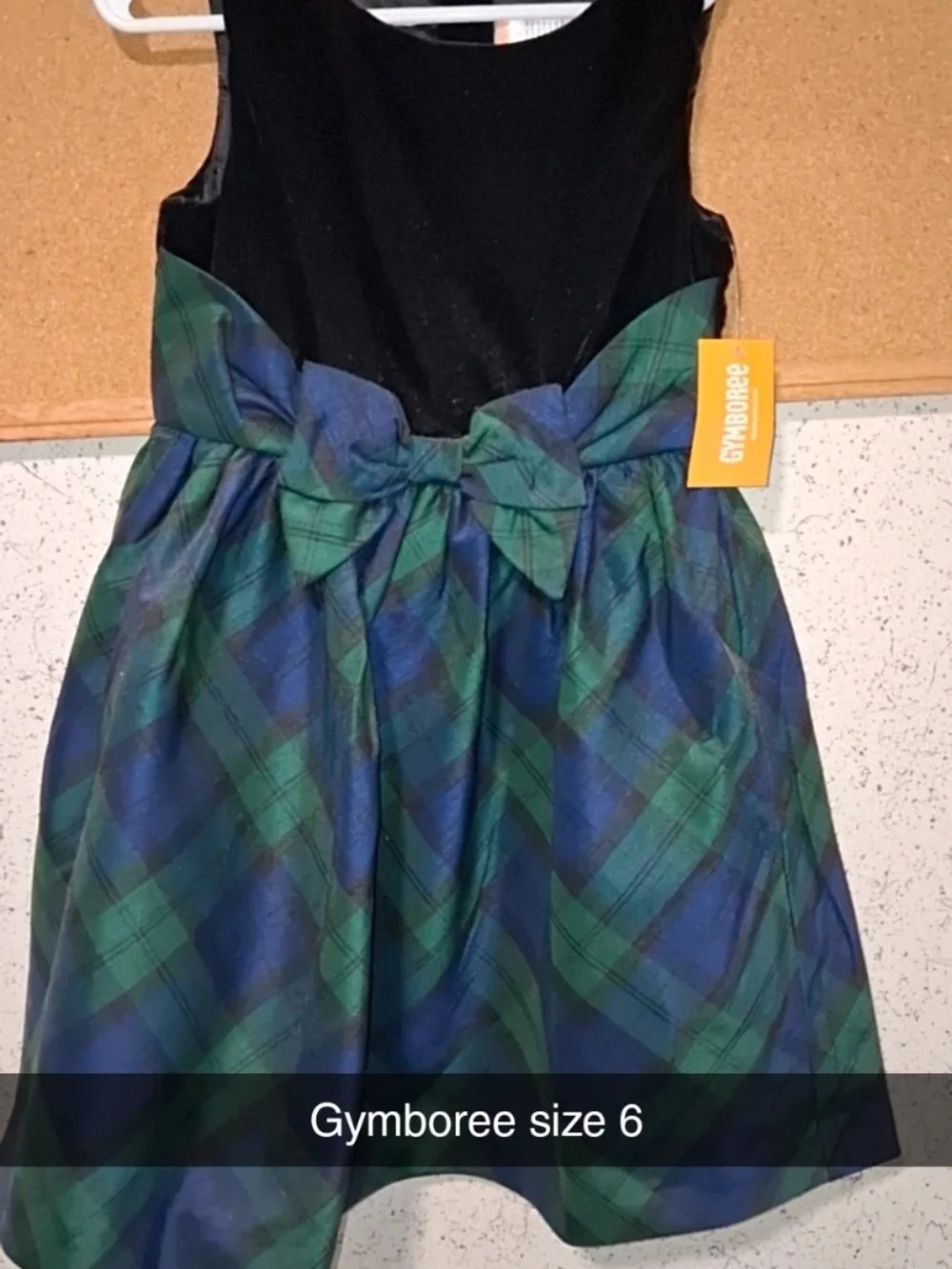 Gymboree Black Bodice Green & Blue Plaid Bow Holiday Dress